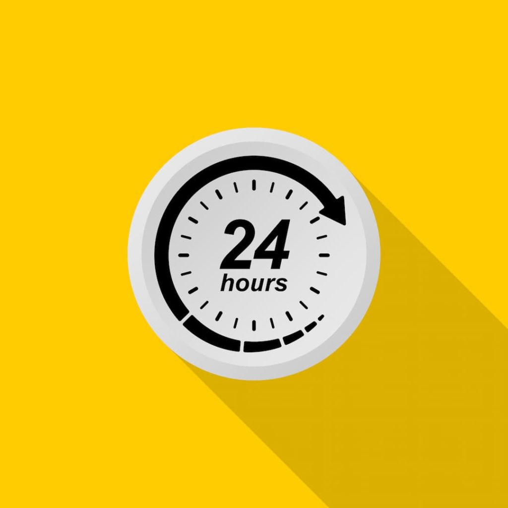 Countdown Clock With 24 Hours On Timer On A Yellow Background
