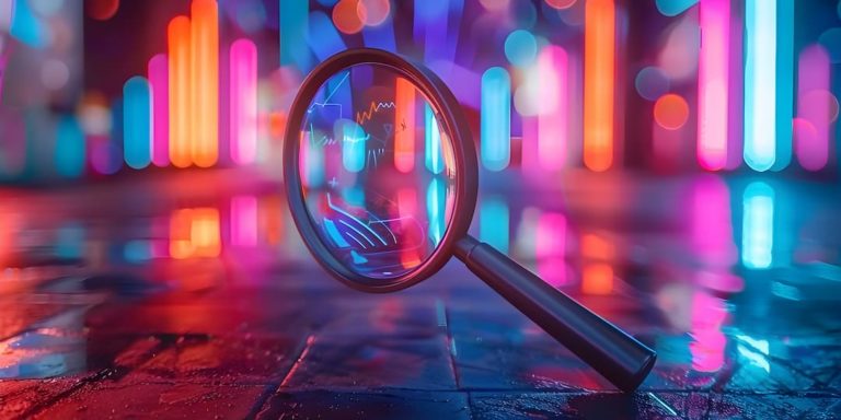 Magnifying Glass With Colourful Lights In The Background