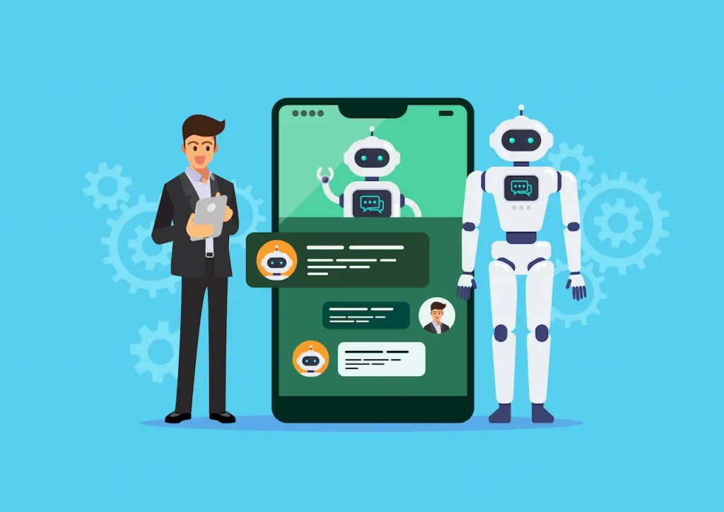 Businessman is talking or chatting with chat bot